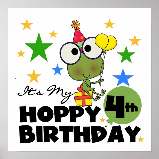 Affiche T-shirts et cadeaux 4th Birthday Frog Hoppy (Devant)