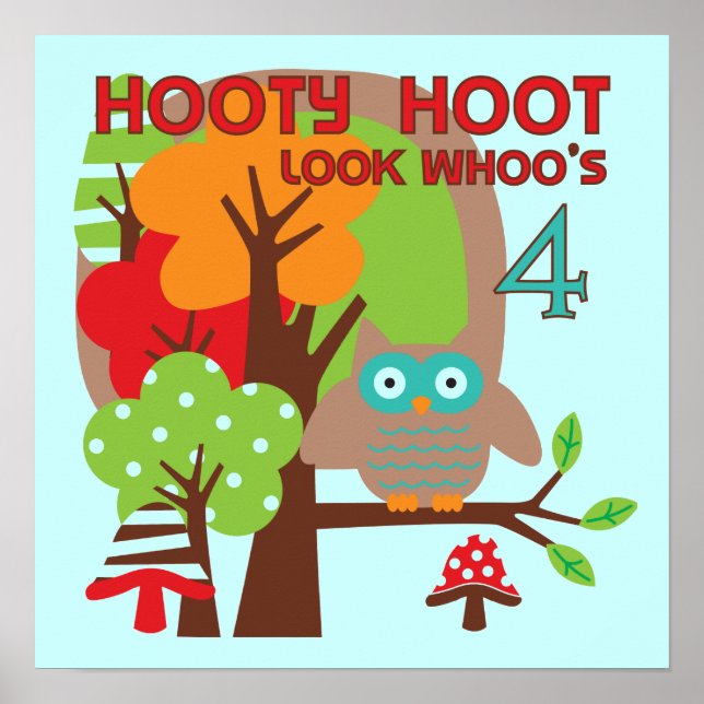 Affiche T-shirts et cadeaux Owl 4th Birthday (Devant)