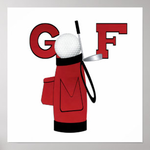 Affiche T-shirts et cadeaux rouges de golf de sac de golf