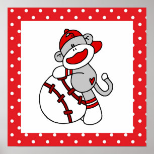 Affiche T-shirts et cadeaux Sock Monkey Baseball