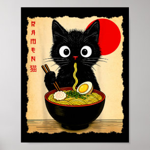 Affiche T-shirts graphiques drôles de chats japonais Ramen