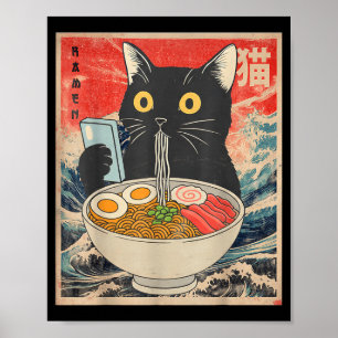 Affiche T-shirts graphiques drôles de ramen de chat japona