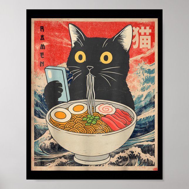 Affiche T-shirts graphiques drôles de ramen de chat japona (Devant)