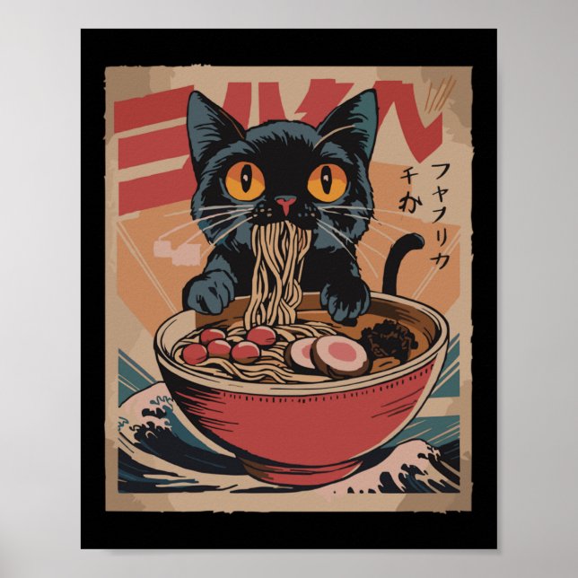 Affiche T-shirts graphiques drôles japonais Ramen chat mig (Devant)