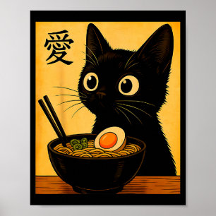 Affiche T-shirts graphiques drôles japonais Ramen de chat