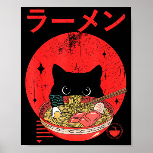 Affiche T-shirts graphiques drôles japonais Ramen de chat