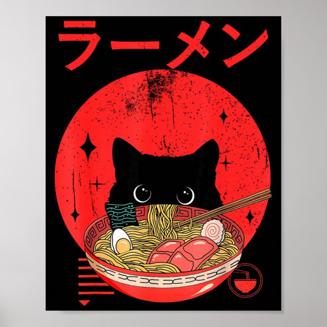 Affiche T-shirts graphiques drôles japonais Ramen de chat  (Devant)