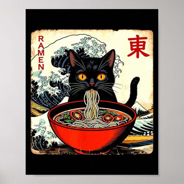 Affiche T-shirts graphiques drôles Kawaii Ramen de chat d' (Devant)