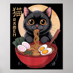 Affiche T-shirts graphiques drôles Ramen de chat japonais 
