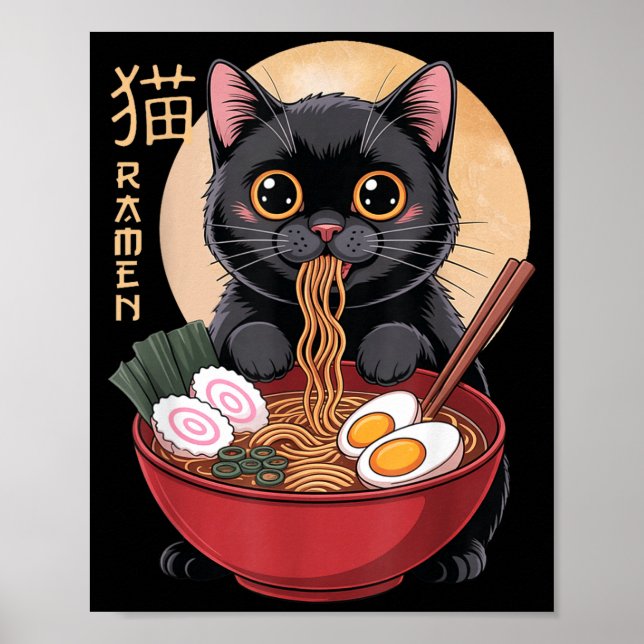 Affiche T-shirts graphiques drôles Ramen de chat japonais  (Devant)