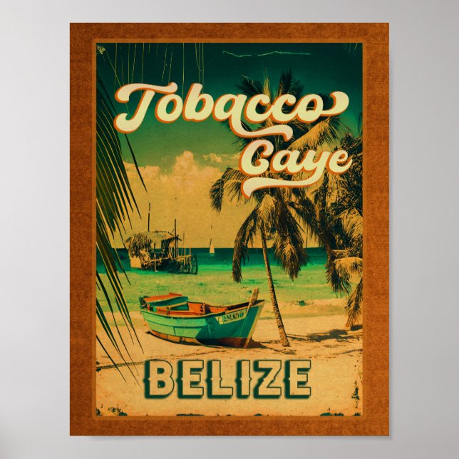 Affiche Tabac Caye Belize Palmiers Vintages Souvenirs (Devant)