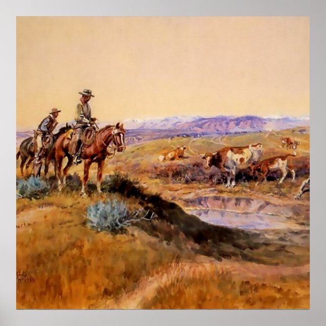 Affiche « Tabassé » Art occidental par Charles M Russell (Devant)