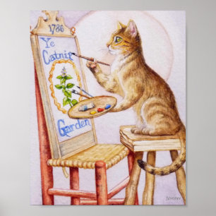 Affiche Tabby Artiste Brown Peinture Chat Aquarelle 8x10