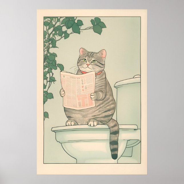 Affiche Tabby Cat Bathroom Print Funny Japanese Ukiyo-e (Devant)