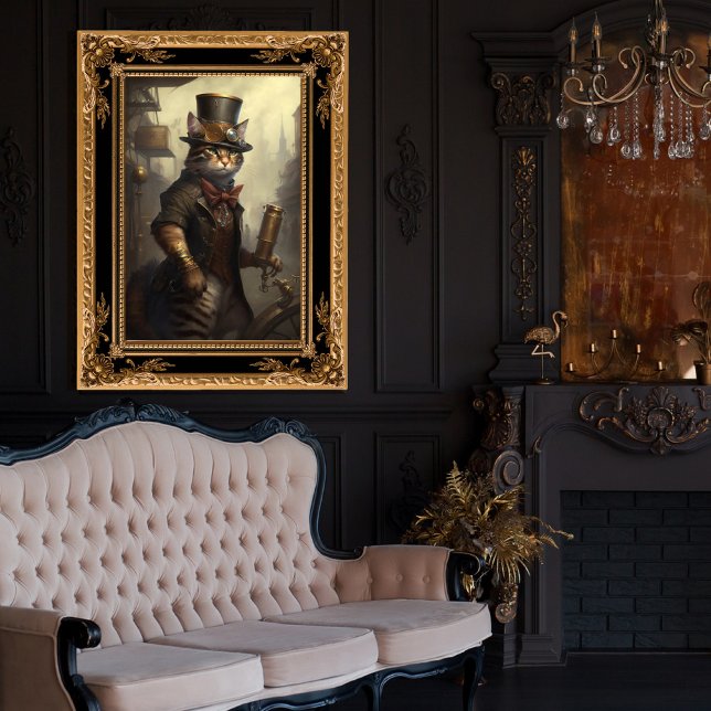 Affiche Tabby Cat dans un Steampunk Outfit AI Généré (Créateur téléchargé)