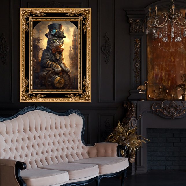 Affiche Tabby Cat dans un Steampunk Outfit AI Généré (Créateur téléchargé)