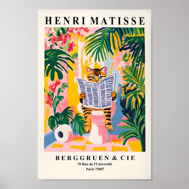 Affiche Tabby Cat Sur Toilettes, Amusante Peinture Murale  (Devant)