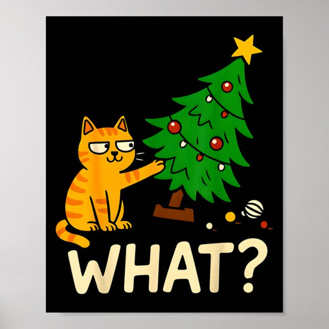 Affiche Tabby Cat Xmas Cat Pushing Christmas Tree Over Cat (Devant)