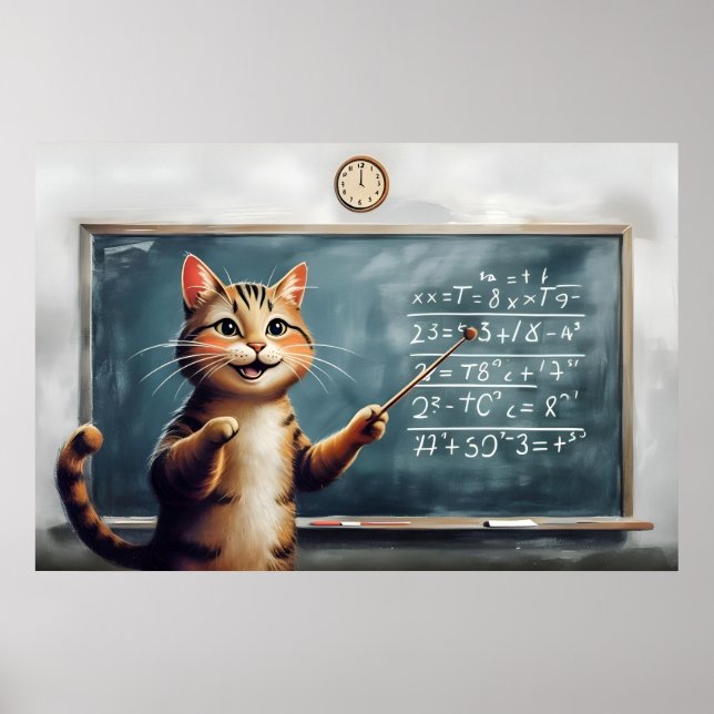 Affiche Tabby Cheerful Cat Enseigner Math En Classe (Devant)