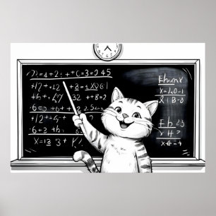 Affiche Tabby Cheerful Cat Enseigner Math En Classe