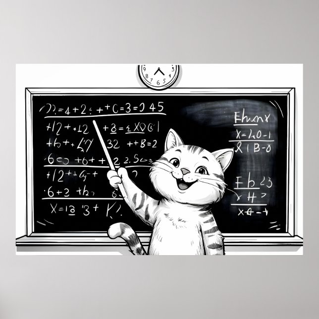 Affiche Tabby Cheerful Cat Enseigner Math En Classe (Devant)