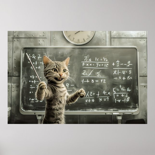Affiche Tabby Cheerful Cat Enseigner Math En Classe (Devant)