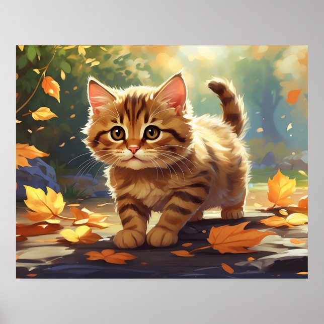 Affiche *~* Tabby Feuilles d'automne Kitten 5:4 Kitty Cat  (Devant)