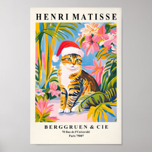 Affiche Tabby Gris Chat À Santa Hat, Décor De Noël Pour L