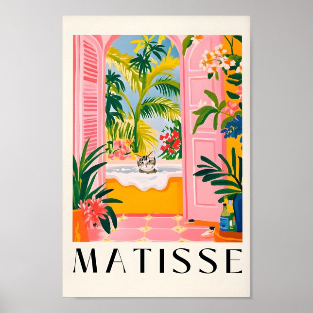 Affiche Tabby Gris Chat Dans La Baignoire, Mur De Salle De (Devant)