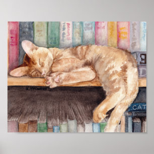 Affiche Tabby orange dormant sur une tablette aquarelle
