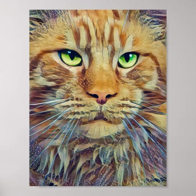 Affiche Tabby Orange - Yeux Vert Chat (Devant)