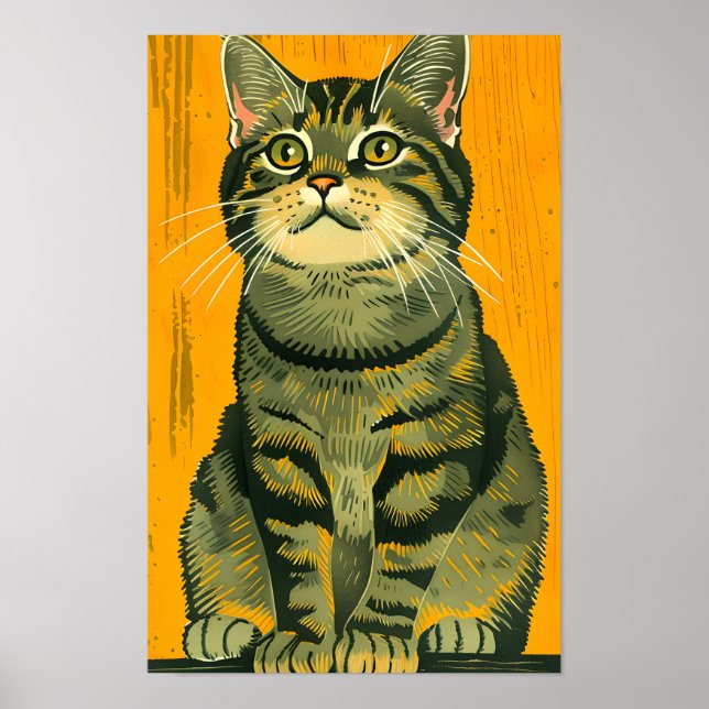 Affiche Tabby rayé minimaliste gris (Devant)