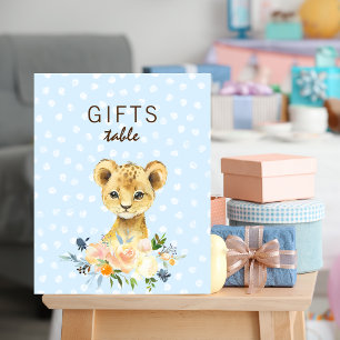 Affiche Table Baby shower Lion Cub Floral Blue