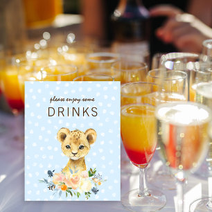 Affiche Table Boissons Baby Shower Lionceau Floral Bleu
