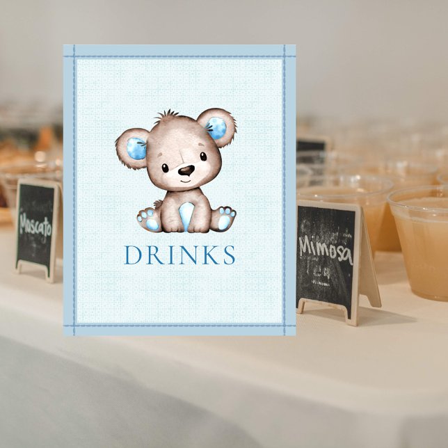 Affiche Table Boissons Ourson Brun Mignon Baby Shower (Créateur téléchargé)