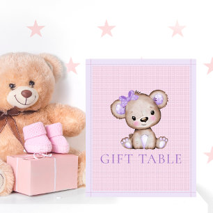 Affiche Table cadeau mignonne fille pourpre Baby shower ou