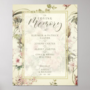 Affiche Table commémorative romantique mariage Vintage Flo