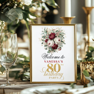 Affiche Table de bienvenue pour 80e anniversaire Blush Bur