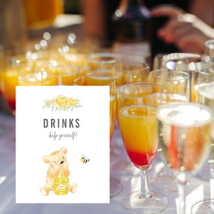 Affiche Table de boissons mignonne Ours en peluche Révélat