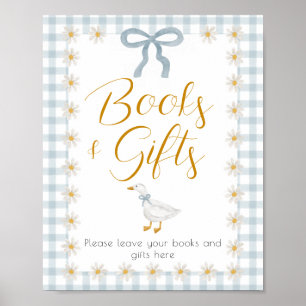 Affiche Table de cadeaux de baby shower à carreaux bleus S