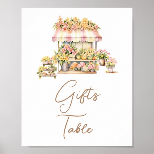 Affiche Table de cadeaux de Baby Shower de mariage Fleurs  (Devant)
