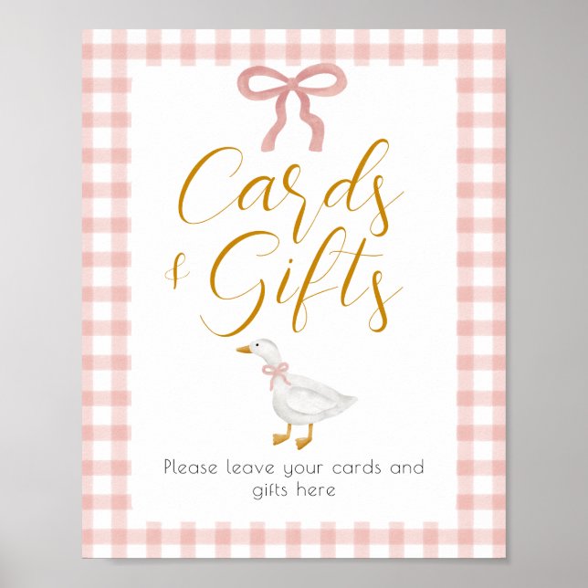 Affiche Table de cadeaux de Baby Shower Gingham Rose Canar (Devant)