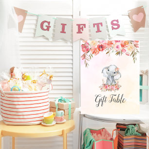 Affiche Table de cadeaux pour Baby Shower Éléphant Bébé