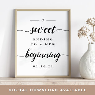 Affiche Table de dessert Mariage de calligraphie noir et b