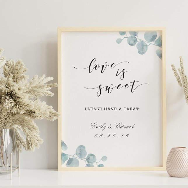 Affiche Table de desserts de mariage de jardin d'eucalyptu (Créateur téléchargé)