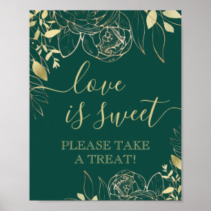 Affiche Table de faveur de fleurs modernes Émeraude et Or