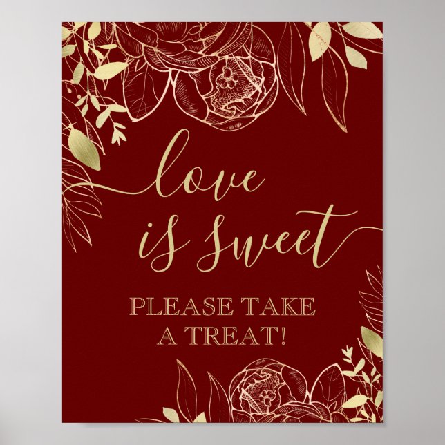 Affiche Table de faveur douce florale moderne rouge foncé  (Devant)