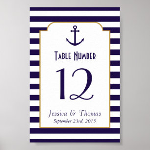 Affiche Table de mariage à rayures blanches et ancre de ma