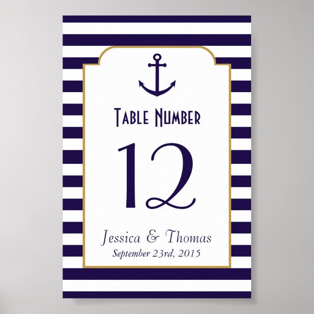 Affiche Table de mariage à rayures blanches et ancre de ma (Devant)