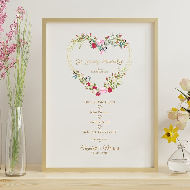 Affiche Table de mariage "Cœur floral en souvenir aimant"  (Créateur téléchargé)
